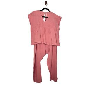 NWOT Free People Boho Gauze Top and Harem Pant Set Coral Pink Size Small